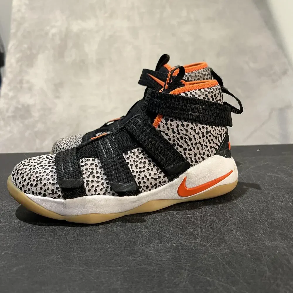 Nike LeBron Soldier 10 Shoes Youth Size 3Y Black Safari Orange Strap Basketball